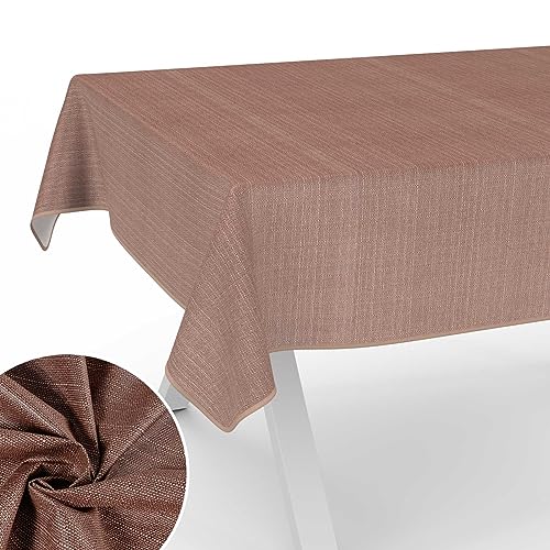 Stoff Tischdecke Textil Tischwäsche Tischtuch Baumwolle Polyester abwaschbar Uni Ornament Damast Jacquard Gewebe waschbar Braun 100x140cm mit Saum (Eingefasst) von ANRO