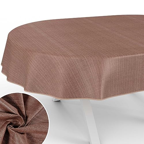 Stoff Tischdecke Textil Tischwäsche Tischtuch Baumwolle Polyester abwaschbar Uni Ornament Damast Jacquard Gewebe waschbar Braun Oval 180x140cm mit Saum (Eingefasst) von ANRO