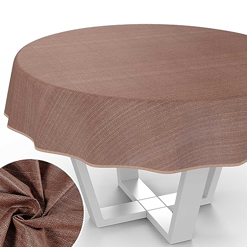 Stoff Tischdecke Textil Tischwäsche Tischtuch Baumwolle Polyester abwaschbar Uni Ornament Damast Jacquard Gewebe waschbar Braun Rund 155cm mit Saum (Eingefasst) von ANRO