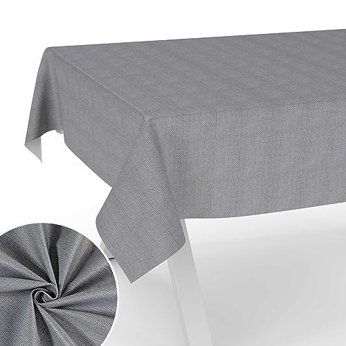 Stoff Tischdecke Textil Tischwäsche Tischtuch Baumwolle Polyester abwaschbar Uni Ornament Damast Jacquard Gewebe waschbar Dunkelgrau 400x140cm Schnittkante von ANRO