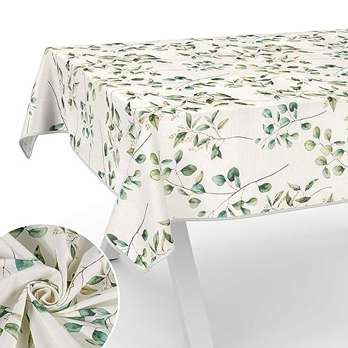 Stoff Tischdecke Tischwäsche Textil Tischtuch Baumwolle Polyester Gewebe abwaschbar pflegeleicht, in rund oval eckig Botanika 100x140cm mit Saum (Eingefasst) von ANRO