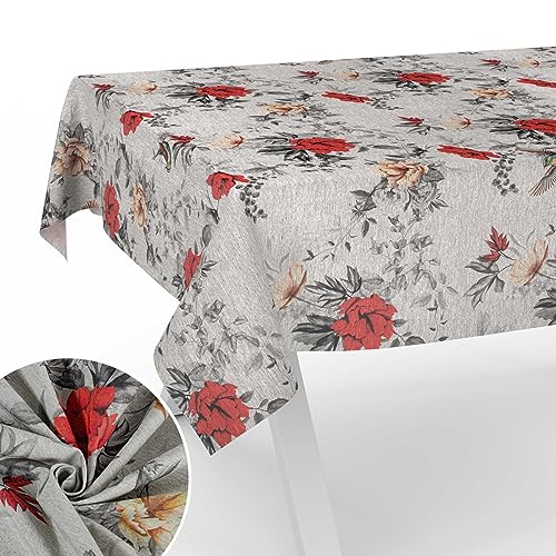 Stoff Tischdecke Tischwäsche Textil Tischtuch Baumwolle Polyester Gewebe abwaschbar pflegeleicht, in rund oval eckig Flora 100x140cm Schnittkante von ANRO