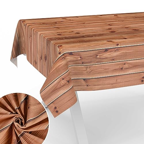 Stoff Tischdecke Tischwäsche Textil Tischtuch Baumwolle Polyester Gewebe abwaschbar pflegeleicht, in rund oval eckig Holz Braun 90x130cm Schnittkante von ANRO