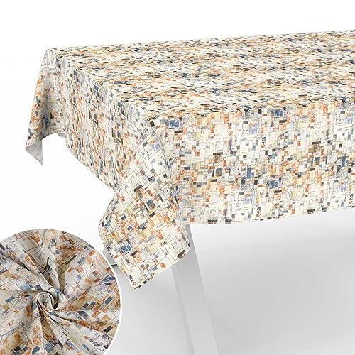 Stoff Tischdecke Tischwäsche Textil Tischtuch Baumwolle Polyester Gewebe abwaschbar pflegeleicht, in rund oval eckig Holzmosaik 200x140cm Schnittkante von ANRO