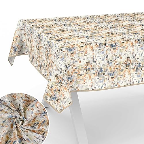 Stoff Tischdecke Tischwäsche Textil Tischtuch Baumwolle Polyester Gewebe abwaschbar pflegeleicht, in rund oval eckig Holzmosaik 90x130cm mit Saum (Eingefasst) von ANRO