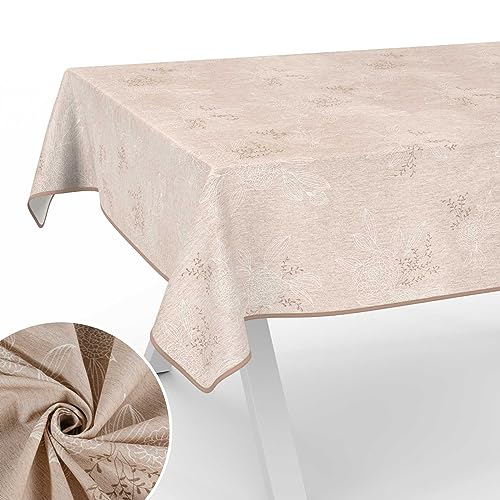 Stoff Tischdecke Tischwäsche Textil Tischtuch Baumwolle Polyester Gewebe abwaschbar pflegeleicht, in rund oval eckig Japondi Beige 160x120cm mit Saum (Eingefasst) von ANRO