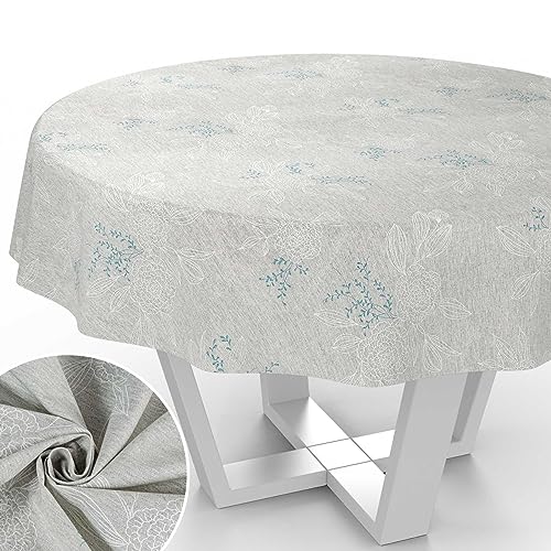 Stoff Tischdecke Tischwäsche Textil Tischtuch Baumwolle Polyester Gewebe abwaschbar pflegeleicht, in rund oval eckig Japondi Grau Rund 120cm Schnittkante von ANRO