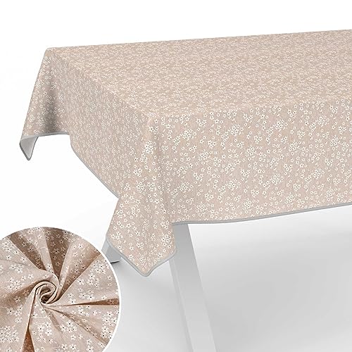 Stoff Tischdecke Tischwäsche Textil Tischtuch Baumwolle Polyester Gewebe abwaschbar pflegeleicht, in rund oval eckig Violen Beige 160x120cm mit Saum (Eingefasst) von ANRO