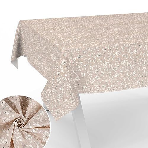 Stoff Tischdecke Tischwäsche Textil Tischtuch Baumwolle Polyester Gewebe abwaschbar pflegeleicht, in rund oval eckig Violen Beige 200x140cm Schnittkante von ANRO