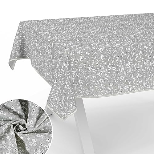 Stoff Tischdecke Tischwäsche Textil Tischtuch Baumwolle Polyester Gewebe abwaschbar pflegeleicht, in rund oval eckig Violen Grau 100x140cm mit Saum (Eingefasst) von ANRO