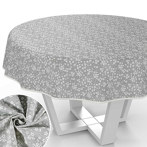 Stoff Tischdecke Tischwäsche Textil Tischtuch Baumwolle Polyester Gewebe abwaschbar pflegeleicht, in rund oval eckig Violen Grau Rund 120cm mit Saum (Eingefasst) von ANRO