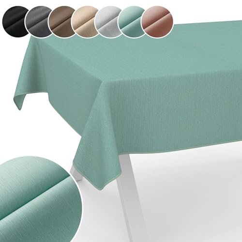 Tischdecke Mila Stoff abwaschbar Tischtuch Tafeldecke Jacquard Teflon beschichtet pflegeleicht Lotuseffekt schmutz- & wasserabweisend Uni Leinenoptik 280x140cm mit Saum (Eingefasst) Mint von ANRO