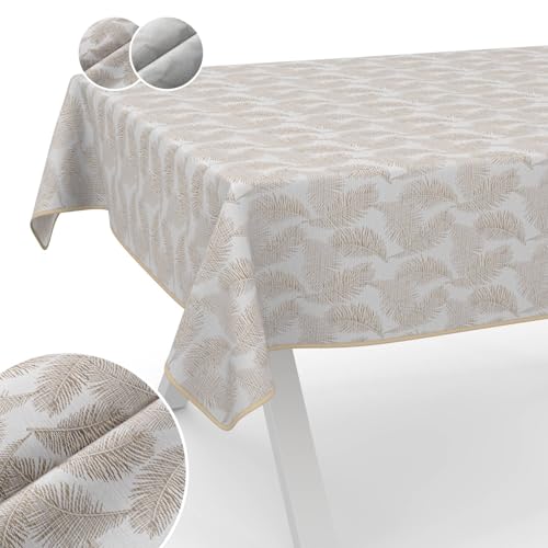 Tischdecke Stoff abwaschbar Lurex Tischtuch Tafeldecke Teflon beschichtet pflegeleicht Lotuseffekt schmutz- & wasserabweisend Kate Floral Blätter 100x140cm mit Saum (Eingefasst) Gold von ANRO