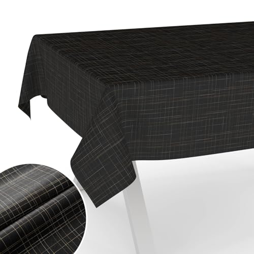 Tischdecke Stoff abwaschbar Tischtuch Tafeldecke mit Teflonbeschichtung pflegeleicht Lotuseffekt Tischdecke schmutz- & wasserabweisend Roma gestreift 100x140cm Schnittkante Schwarz von ANRO