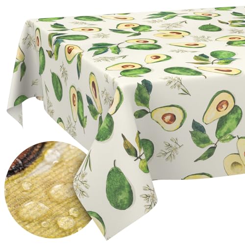 Tischdecke Stoff abwaschbar Tischtuch Tafeldecke pflegeleicht Lotuseffekt schmutz- & wasserabweisend für Indoor Outdoor Tischdecke 200x140cm Schnittkante Avocado von ANRO