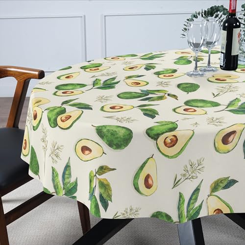 Tischdecke Stoff abwaschbar Tischtuch Tafeldecke pflegeleicht Lotuseffekt schmutz- & wasserabweisend für Indoor Outdoor Tischdecke Oval 180x140cm Schnittkante Avocado von ANRO