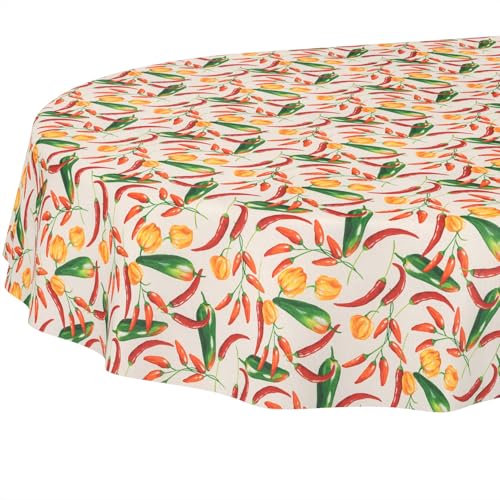 Tischdecke Stoff abwaschbar Tischtuch Tafeldecke pflegeleicht Lotuseffekt schmutz- & wasserabweisend für Indoor Outdoor Tischdecke Oval 180x140cm Schnittkante Chili von ANRO