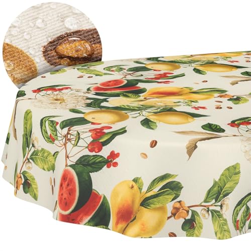 Tischdecke Stoff abwaschbar Tischtuch Tafeldecke pflegeleicht Lotuseffekt schmutz- & wasserabweisend für Indoor Outdoor Tischdecke Oval 180x140cm Schnittkante Sandias von ANRO