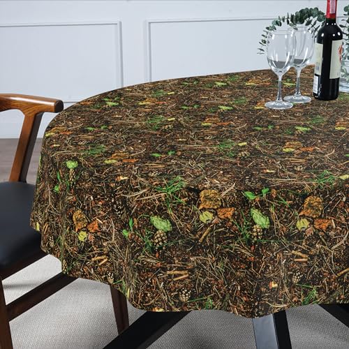 Tischdecke Stoff abwaschbar Tischtuch Tafeldecke pflegeleicht Lotuseffekt schmutz- & wasserabweisend für Indoor Outdoor Tischdecke Oval 180x140cm Schnittkante Waldboden von ANRO