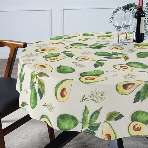 Tischdecke Stoff abwaschbar Tischtuch Tafeldecke pflegeleicht Lotuseffekt schmutz- & wasserabweisend für Indoor Outdoor Tischdecke Rund 140cm Schnittkante Avocado von ANRO