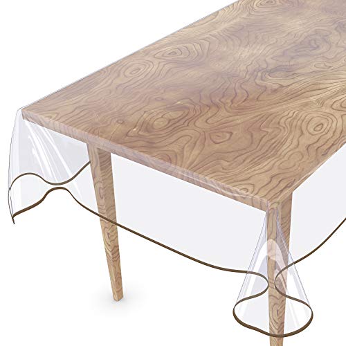 Tischdecke Transparent abwaschbar Durchsichtig Folie mit Saum in Beige 240x140cm 0,5mm von ANRO