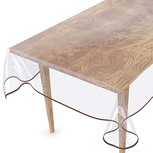 Tischdecke Transparent abwaschbar Durchsichtig Folie mit Saum in Braun 260x140cm 0,5mm von ANRO