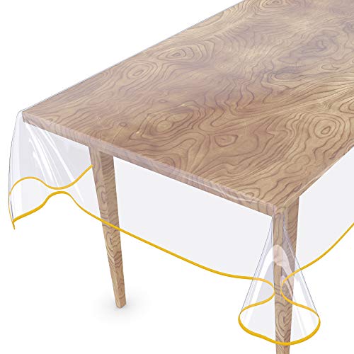 Tischdecke Transparent abwaschbar Durchsichtig Folie mit Saum in Gelb 260x140cm 0,5mm von ANRO