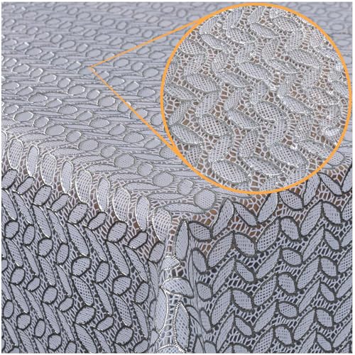 Tischdecke abwaschbar Wachstuch Lace Vinyl Häkel Spitze Optik 120 x 138cm Blätterchen Silber abwischbar von ANRO