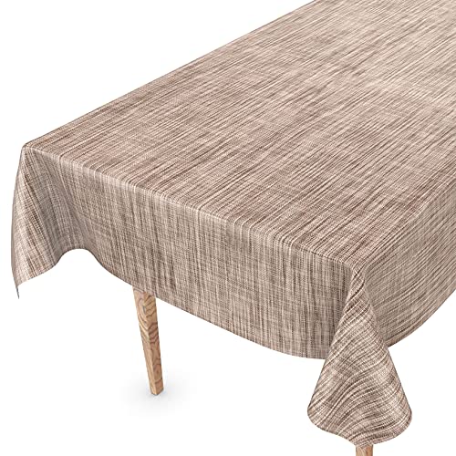 Tischdecke abwaschbar Wachstuch Wachstuchtischdecke 100 x 140cm Schnittkante Leinen Textil Optik Beige Braun Gartentischdecke Wachstuch von ANRO