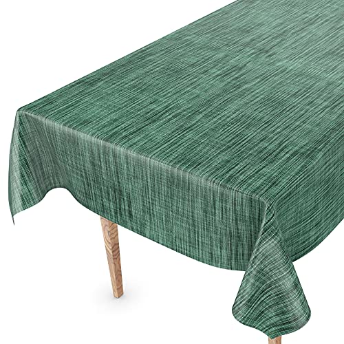 Tischdecke abwaschbar Wachstuch Wachstuchtischdecke 100 x 140cm Schnittkante Leinen Textil Optik Dunkelgrün Gartentischdecke Wachstuch von ANRO