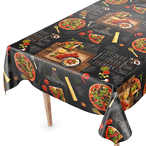 Tischdecke abwaschbar Wachstuch Wachstuchtischdecke 100 x 140cm Schnittkante Pizza Schwarz pflegeleicht von ANRO