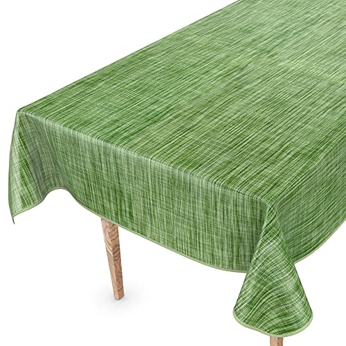 Tischdecke abwaschbar Wachstuch Wachstuchtischdecke 100 x 140cm mit Saum Leinen Textil Optik Grün Gartentischdecke Wachstuch von ANRO