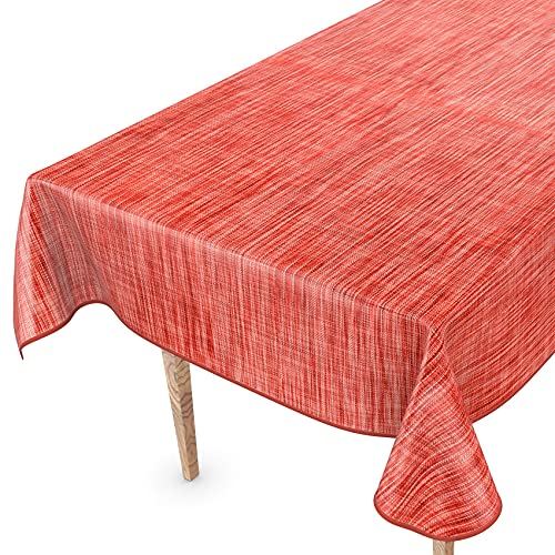 Tischdecke abwaschbar Wachstuch Wachstuchtischdecke 100 x 140cm mit Saum Leinen Textil Optik Rot Gartentischdecke Wachstuch von ANRO