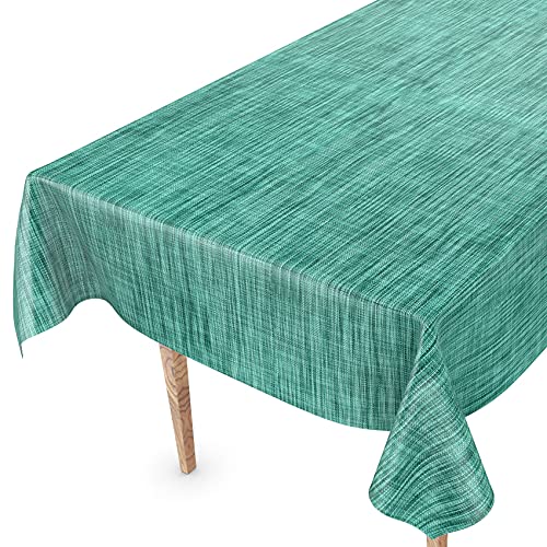 Tischdecke abwaschbar Wachstuch Wachstuchtischdecke 140 x 140cm Schnittkante Leinen Textil Optik Türkis Gartentischdecke Wachstuch von ANRO