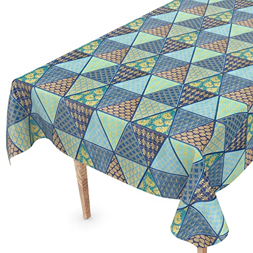 Tischdecke abwaschbar Wachstuch Wachstuchtischdecke 200 x 140cm Schnittkante Futuristik Blau Grün Gold pflegeleicht von ANRO