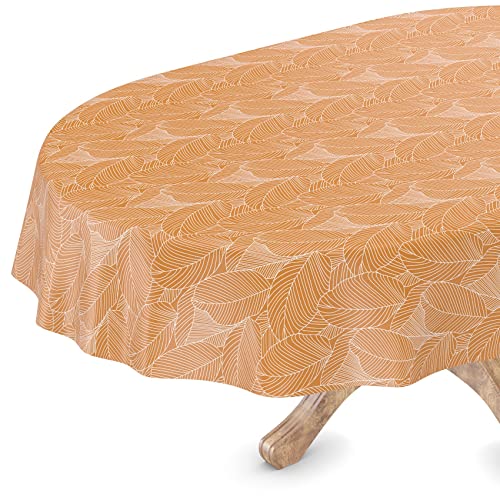 Tischdecke abwaschbar Wachstuch Wachstuchtischdecke Oval 140 x 220cm Schnittkante Mathilda Hellbraun Beige pflegeleicht von ANRO