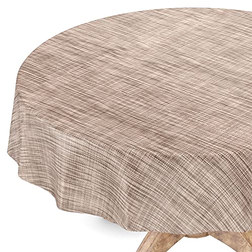 Tischdecke abwaschbar Wachstuch Wachstuchtischdecke Rund 120cm Schnittkante Leinen Textil Optik Beige Braun Gartentischdecke Wachstuch von ANRO