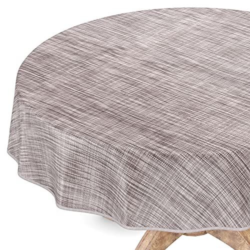 Tischdecke abwaschbar Wachstuch Wachstuchtischdecke Rund 140cm mit Saum Leinen Textil Optik Grau Gartentischdecke Wachstuch von ANRO