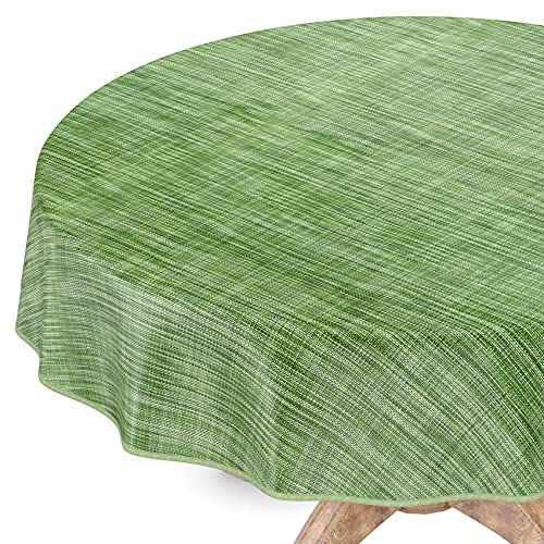 Tischdecke abwaschbar Wachstuch Wachstuchtischdecke Rund 140cm mit Saum Leinen Textil Optik Grün Gartentischdecke Wachstuch von ANRO