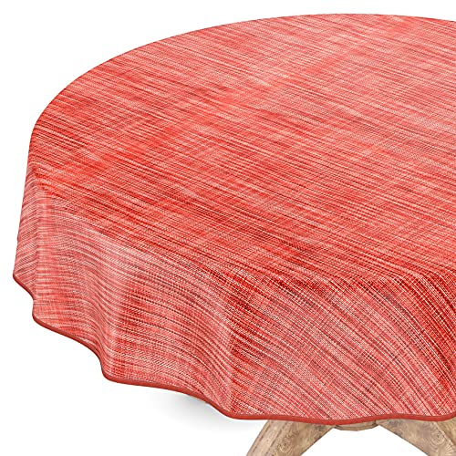Tischdecke abwaschbar Wachstuch Wachstuchtischdecke Rund 140cm mit Saum Leinen Textil Optik Rot Gartentischdecke Wachstuch von ANRO