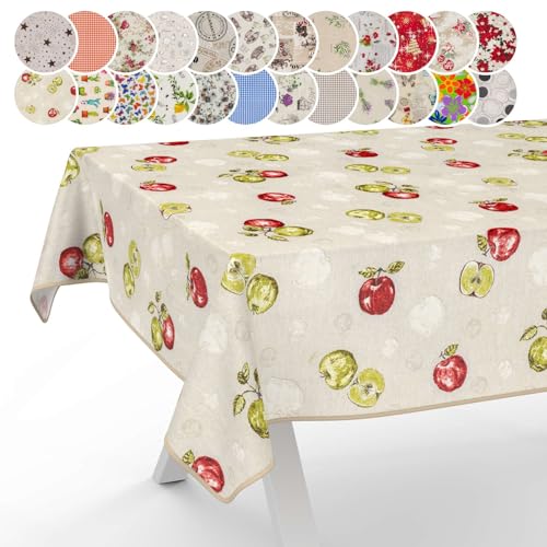Tischdecke aus Stoff Textil abwaschbar Tischwäsche Tischtuch Baumwolle Polyester Apple 180x100cm In-/Outdoor Tischdecke von ANRO
