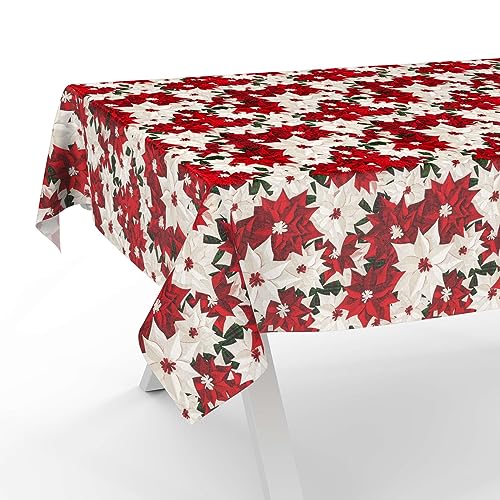 Tischdecke aus Stoff Textil abwaschbar Tischwäsche Tischtuch Baumwolle Polyester Christmas Flower 100x140cm In-/Outdoor Tischdecke von ANRO