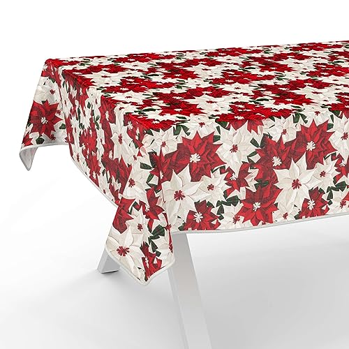 Tischdecke aus Stoff Textil abwaschbar Tischwäsche Tischtuch Baumwolle Polyester Christmas Flower 260x140cm In-/Outdoor Tischdecke von ANRO