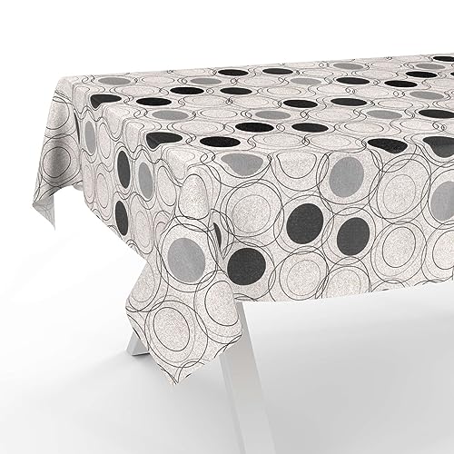 Tischdecke aus Stoff Textil abwaschbar Tischwäsche Tischtuch Baumwolle Polyester Circles Grey 100x140cm In-/Outdoor Tischdecke von ANRO