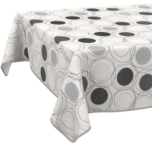 Tischdecke aus Stoff Textil abwaschbar Tischwäsche Tischtuch Baumwolle Polyester Circles Grey Rund 140cm In-/Outdoor Tischdecke von ANRO