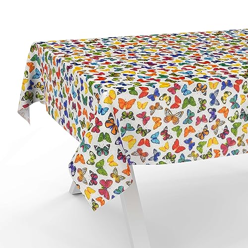 Tischdecke aus Stoff Textil abwaschbar Tischwäsche Tischtuch Baumwolle Polyester Colorful Butterflies 100x140cm In-/Outdoor Tischdecke von ANRO