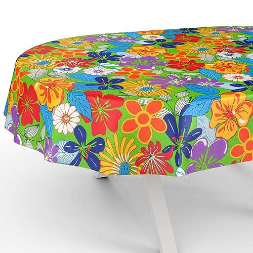 Tischdecke aus Stoff Textil abwaschbar Tischwäsche Tischtuch Baumwolle Polyester Colourful Flowers Oval 240x140cm In-/Outdoor Tischdecke von ANRO