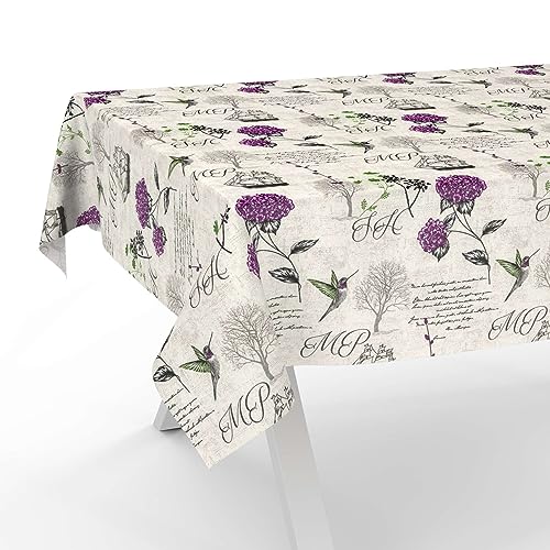 Tischdecke aus Stoff Textil abwaschbar Tischwäsche Tischtuch Baumwolle Polyester Hydrangea Purple 220x140cm In-/Outdoor Tischdecke von ANRO