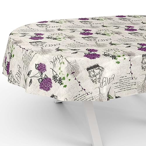 Tischdecke aus Stoff Textil abwaschbar Tischwäsche Tischtuch Baumwolle Polyester Hydrangea Purple Oval 200x140cm In-/Outdoor Tischdecke von ANRO