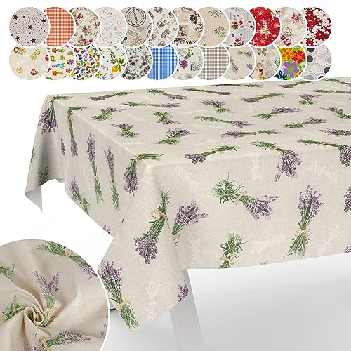 Tischdecke aus Stoff Textil abwaschbar Tischwäsche Tischtuch Baumwolle Polyester Lavender Beige 100x140cm In-/Outdoor Tischdecke von ANRO